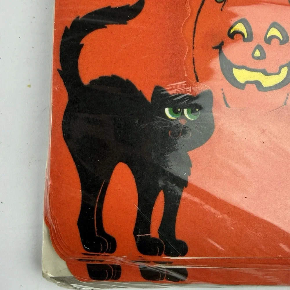 8 Vintage Hallmark Halloween Party Invitations Cards Die Cut Cat Ghost Pumpkin